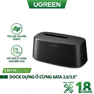 Dock Ổ Cứng HDD/SSD SATA 2.5/3.5" 12TB, Hỗ trợ UASP 6Gbps Ugreen 50740