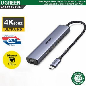 Bộ chuyển USB Type C to HDMI + USB 3.0 + Lan Gigabit Ugreen 20934 CM475