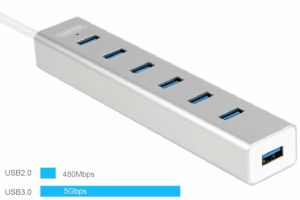 Bộ chia 7 cổng USB 3.0 chính hãng Unitek Y-3090 vỏ nhôm hỗ trợ nguồn cao cấp