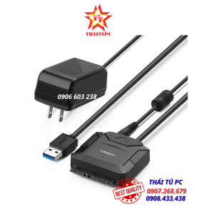 CÁP USB 3.0 TO SATA HDD, SSD 3.5″/2.5″ UGREEN 20636 HỖ TRỢ 12TB, KÈM NGUỒN 12V/2A CHÍNH HÃNG CAO CẤP