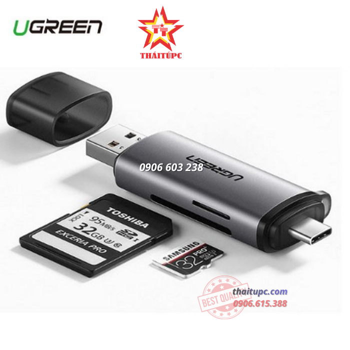 ĐẦU ĐỌC THẺ NHỚ USB TYPE-C CHO THẺ SD/TF CHÍNH HÃNG UGREEN 50704 ĐẦU ĐỌC THẺ NHỚ USB TYPE-C CHO THẺ SD/TF CHÍNH HÃNG UGREEN 50704