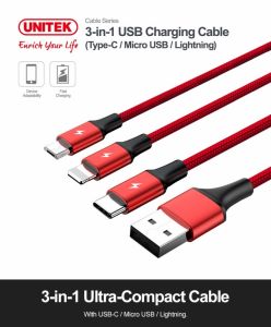 CÁP USB LIGHTNING +MICRO USB + TYPE C 1M2 UNITEK C 4049RD