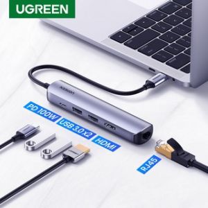 Bộ chuyển USB-C Ugreen 10919 HDMI 4K*2K + 2xUSB 3.0 + Lan 1Gbps + PD100W Cao cấp