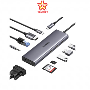 Hub USB Type-C 10 trong 1 ra HDMI, VGA, USB, Lan 1Gbps, 3.5mm, SD/TF, Sạc PD 100W Ugreen 15601